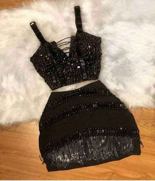 Conjunto Top  Cropped Trançado Saia Franjas