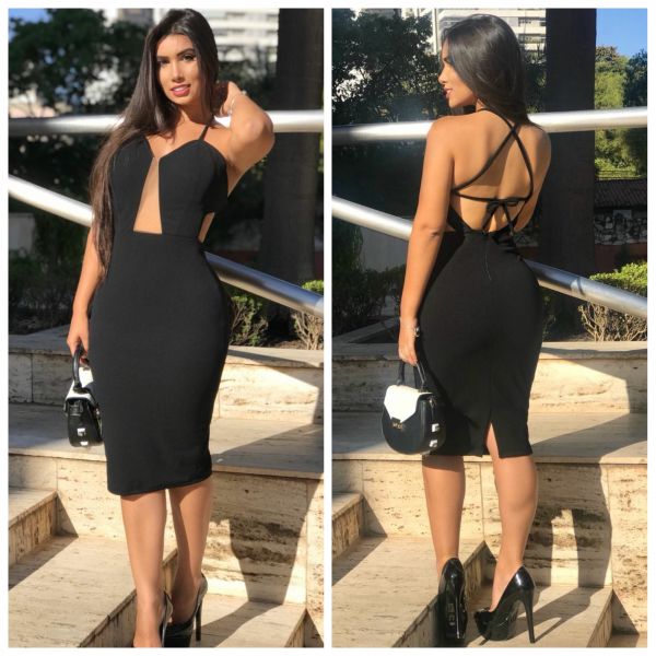 vestido midi com decote na frente