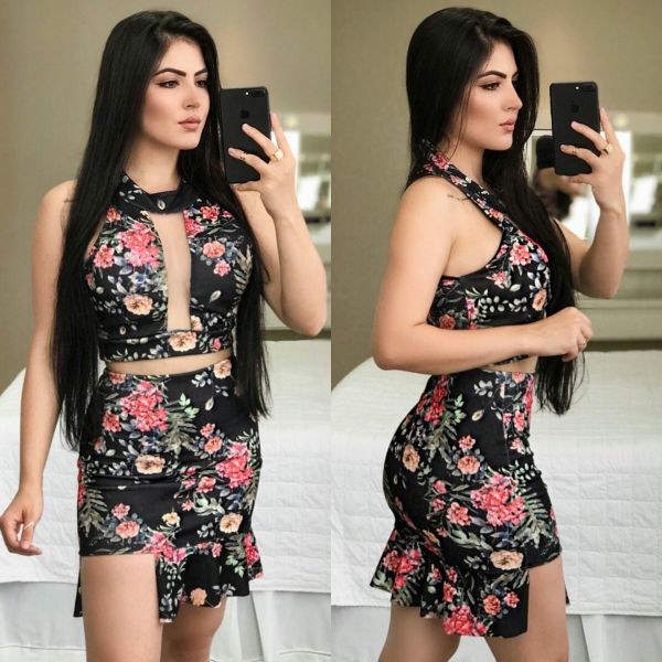 Top Cropped Saia Curta Floral