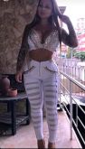 Conjunto Top Cropped Mais Calça Pedrarias