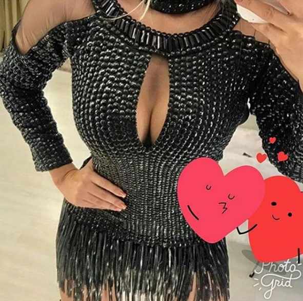 Vestido Luxo Bordado Manga Longa Franja