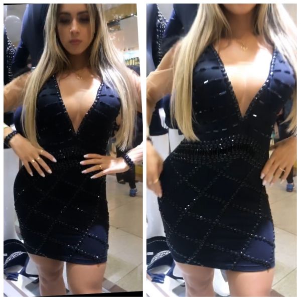 Vestido Bordado Manga Tule